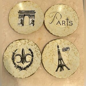 Set of 4 Paris Themed Elite Decor 4.75” coasters,  candle holder…